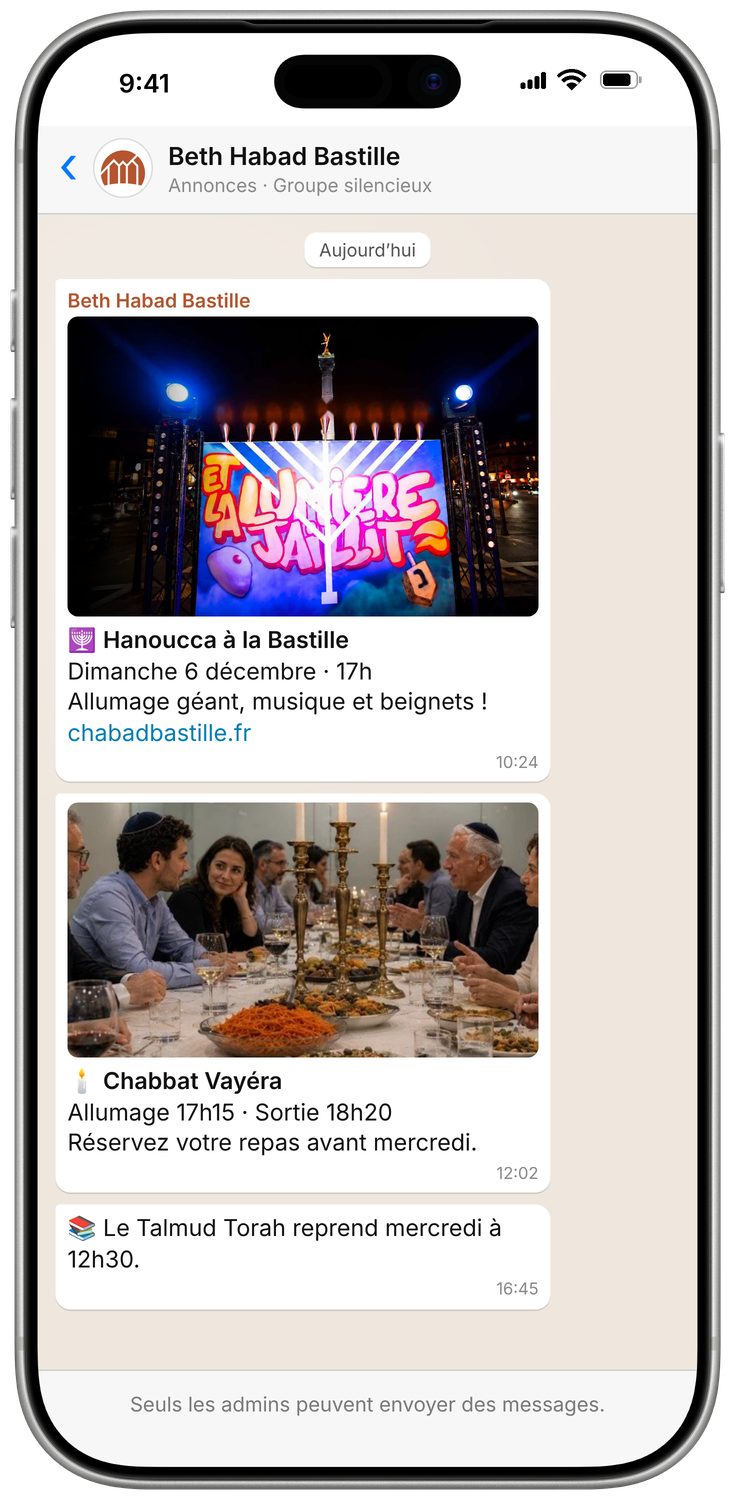 Aperçu du groupe WhatsApp du Beth Habad Bastille